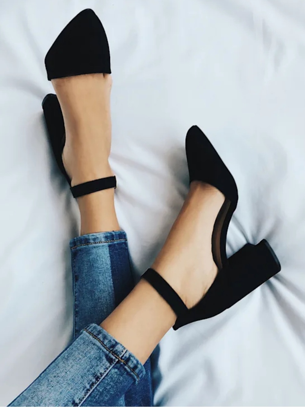 Lulus Black Pointed Toe Ankle Strap Block Heels - Picture 7 of 7